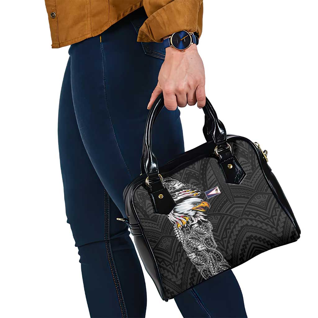 American Samoa Flag Day Shoulder Handbag Tribal Tattoo with Eagle Black