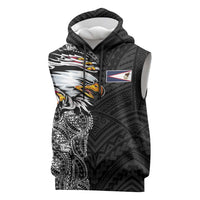American Samoa Flag Day Sleeveless Hoodie Tribal Tattoo with Eagle Black