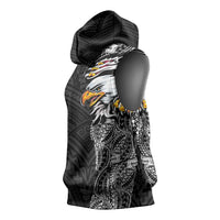 American Samoa Flag Day Sleeveless Hoodie Tribal Tattoo with Eagle Black