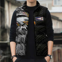 American Samoa Flag Day Sleeveless Puffer Jacket Tribal Tattoo with Eagle Black