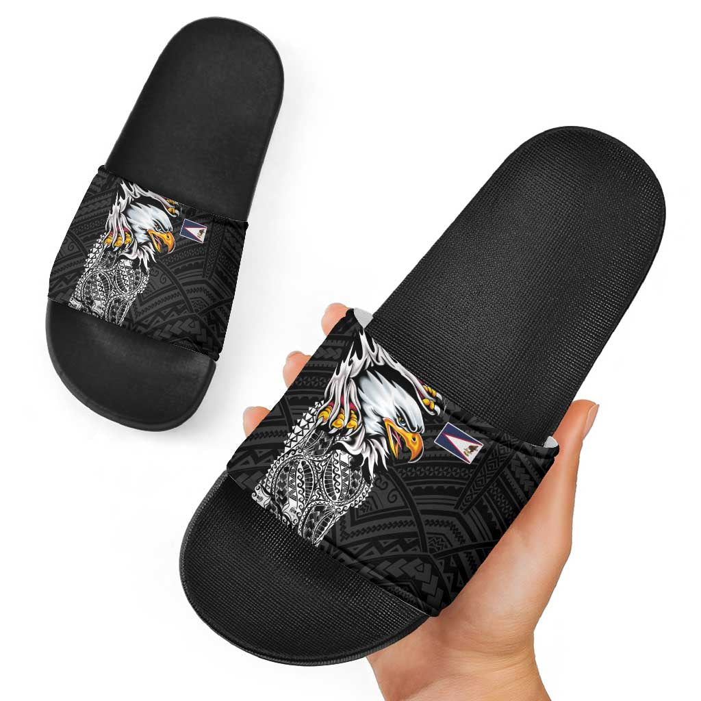 American Samoa Flag Day Slide Sandals Tribal Tattoo with Eagle Black