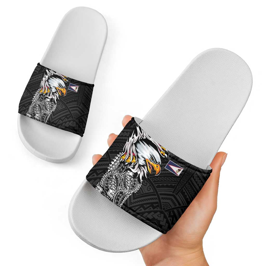 American Samoa Flag Day Slide Sandals Tribal Tattoo with Eagle Black