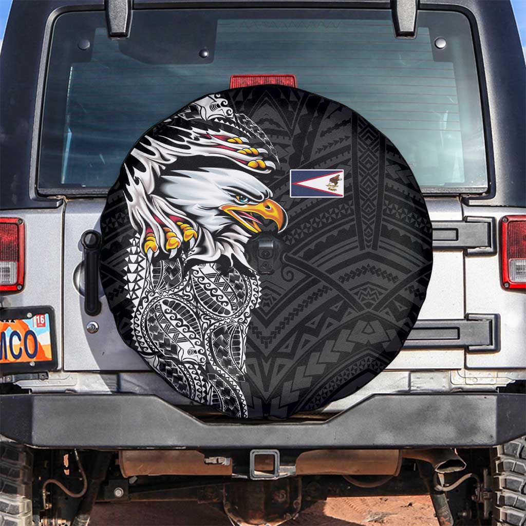 American Samoa Flag Day Spare Tire Cover Tribal Tattoo with Eagle Black