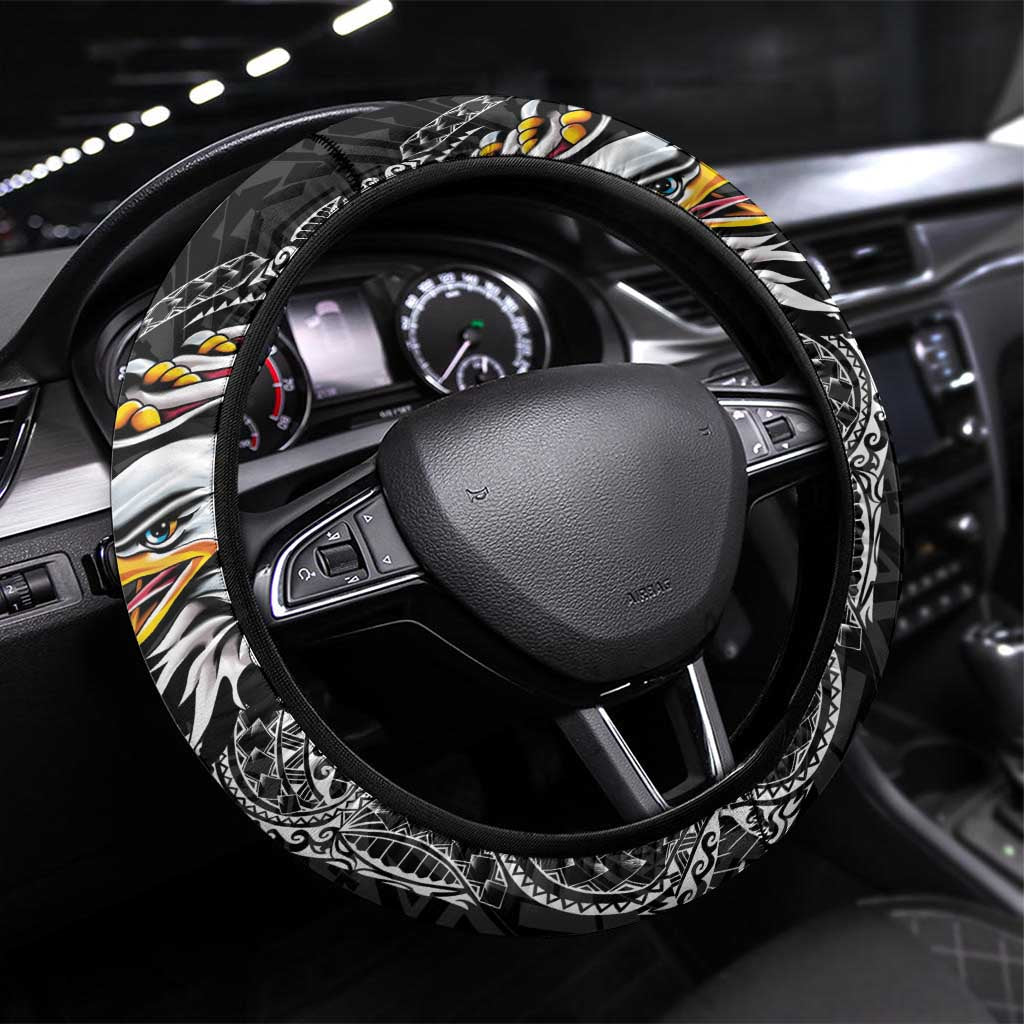American Samoa Flag Day Steering Wheel Cover Tribal Tattoo with Eagle Black