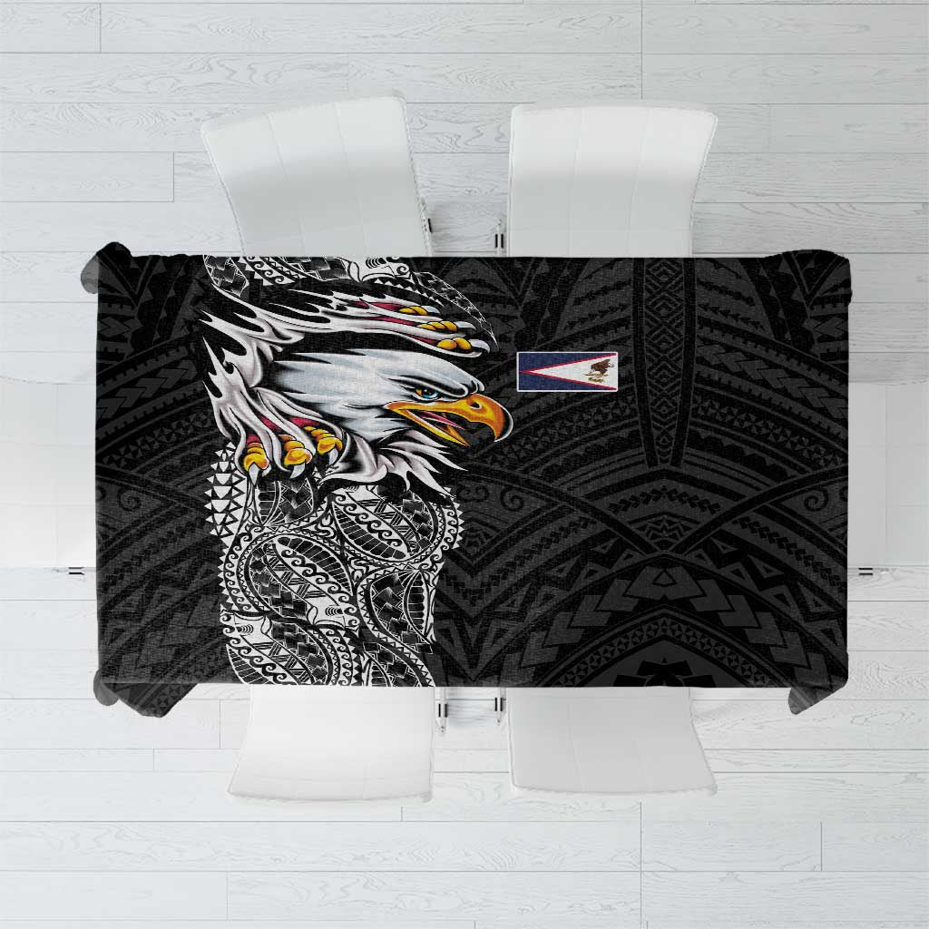 American Samoa Flag Day Tablecloth Tribal Tattoo with Eagle Black