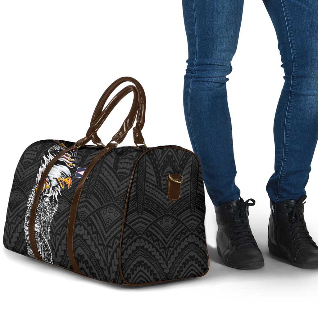 American Samoa Flag Day Travel Bag Tribal Tattoo with Eagle Black
