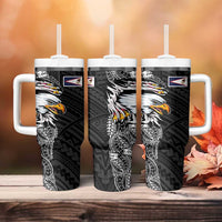 American Samoa Flag Day Tumbler With Handle Tribal Tattoo with Eagle Black