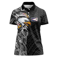 American Samoa Flag Day Women Polo Shirt Tribal Tattoo with Eagle Black
