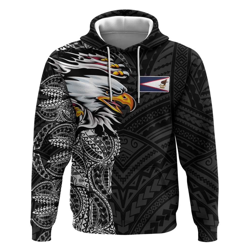 American Samoa Flag Day Zip Hoodie Tribal Tattoo with Eagle Black