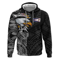 American Samoa Flag Day Zip Hoodie Tribal Tattoo with Eagle Black