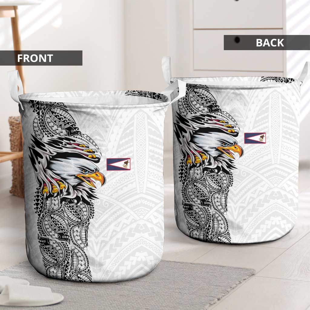 American Samoa Flag Day Laundry Basket Tribal Tattoo with Eagle White