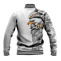 American Samoa Flag Day Baseball Jacket Tribal Tattoo with Eagle White