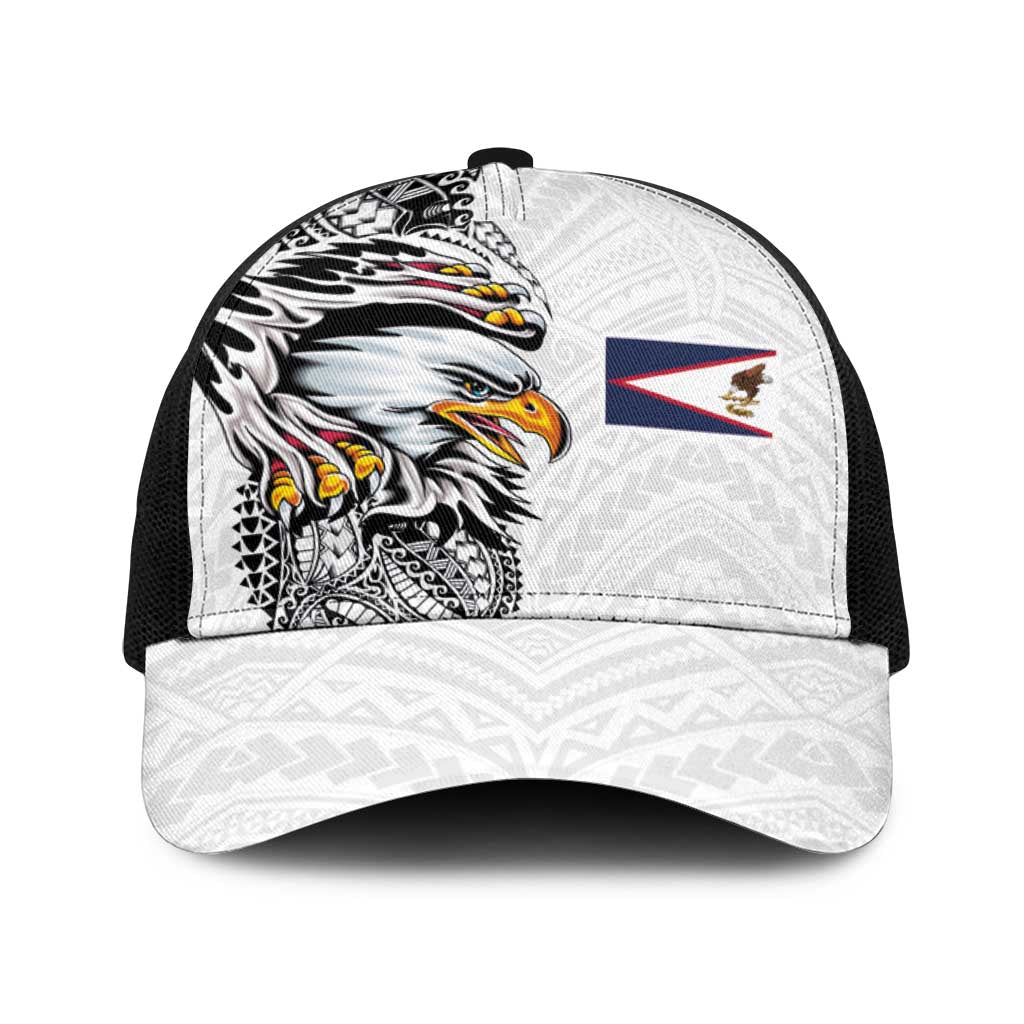 American Samoa Flag Day Baseball Net Cap Tribal Tattoo with Eagle White