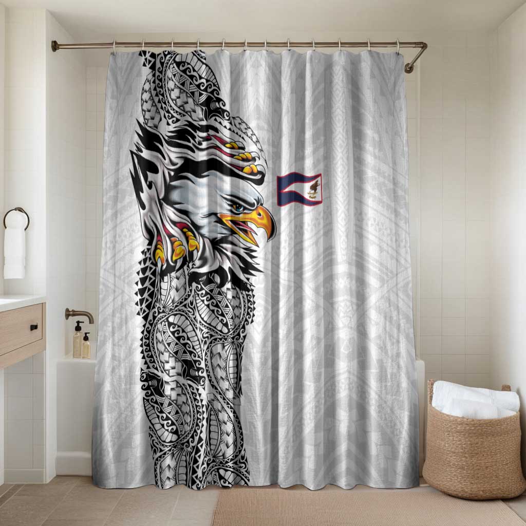 American Samoa Flag Day Bathroom Set Tribal Tattoo with Eagle White