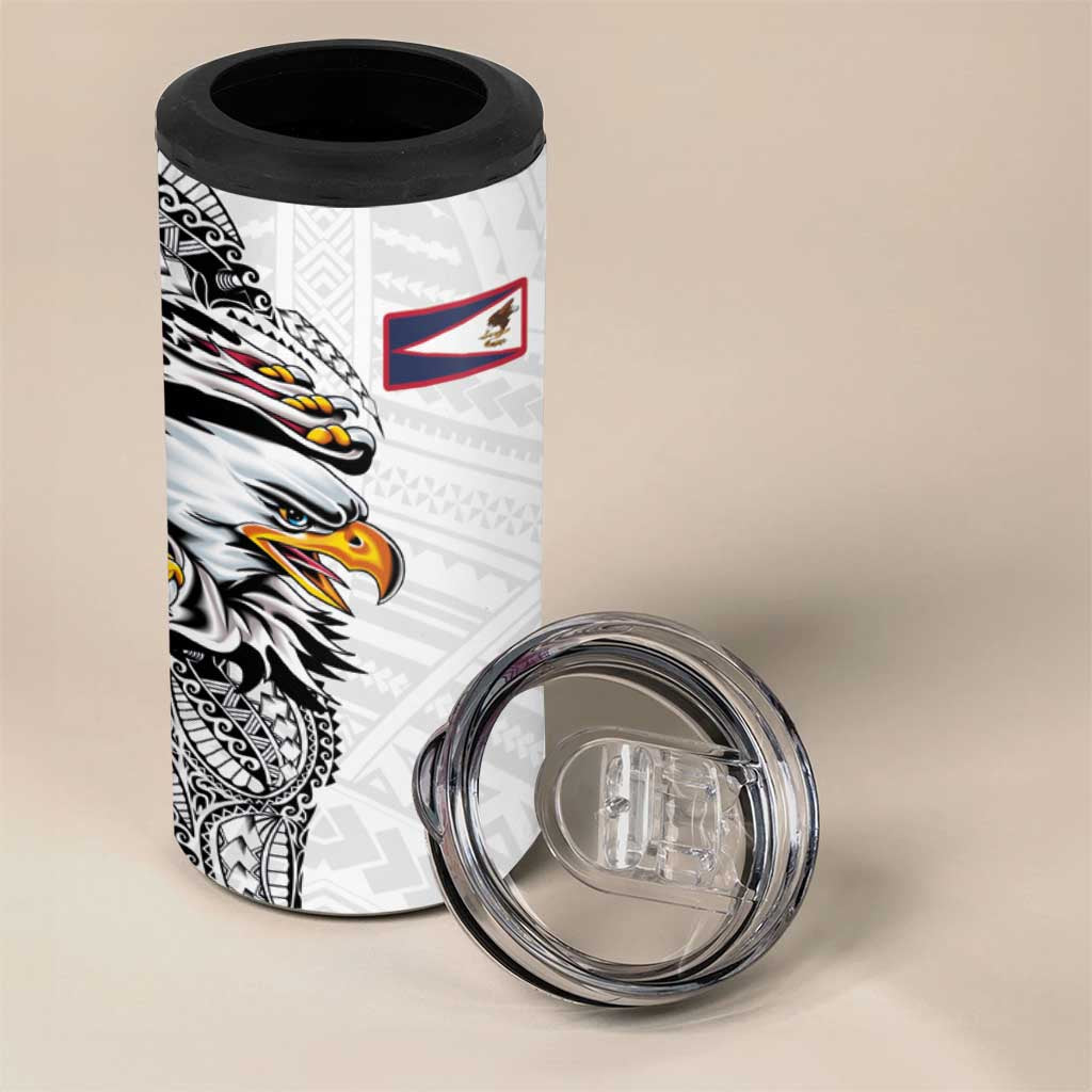 American Samoa Flag Day 4 in 1 Can Cooler Tumbler Tribal Tattoo with Eagle White