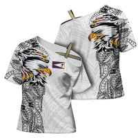 American Samoa Flag Day Cross Shoulder Shirt Tribal Tattoo with Eagle White