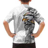 American Samoa Flag Day Family Matching Off The Shoulder Long Sleeve Dress and Hawaiian Shirt Tribal Tattoo with Eagle White LT03 - Polynesian Pride