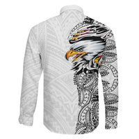 American Samoa Flag Day Family Matching Off The Shoulder Long Sleeve Dress and Hawaiian Shirt Tribal Tattoo with Eagle White LT03 - Polynesian Pride