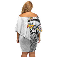 American Samoa Flag Day Family Matching Off Shoulder Short Dress and Hawaiian Shirt Tribal Tattoo with Eagle White