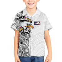 American Samoa Flag Day Family Matching Off Shoulder Short Dress and Hawaiian Shirt Tribal Tattoo with Eagle White