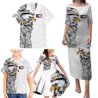 American Samoa Flag Day Family Matching Puletasi and Hawaiian Shirt Tribal Tattoo with Eagle White