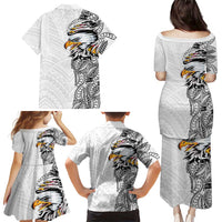 American Samoa Flag Day Family Matching Puletasi and Hawaiian Shirt Tribal Tattoo with Eagle White