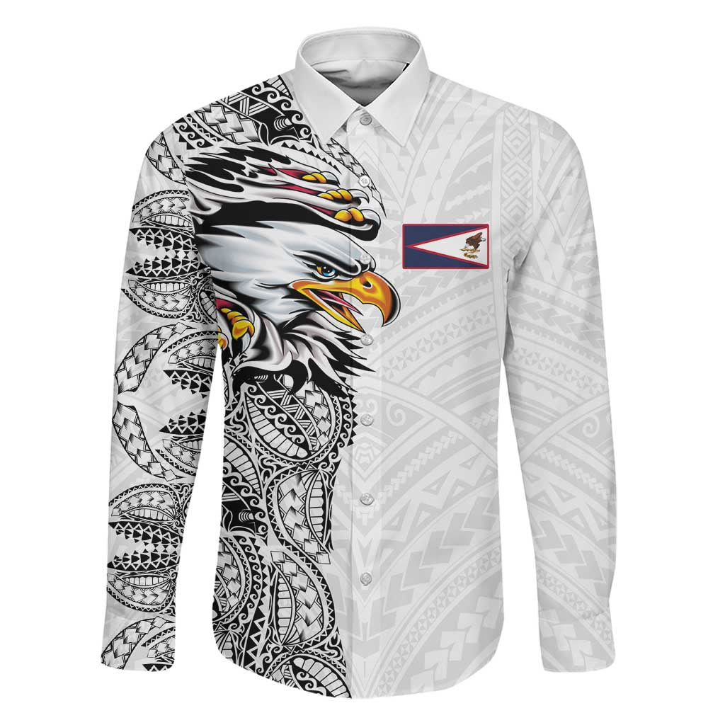 American Samoa Flag Day Family Matching Puletasi and Hawaiian Shirt Tribal Tattoo with Eagle White