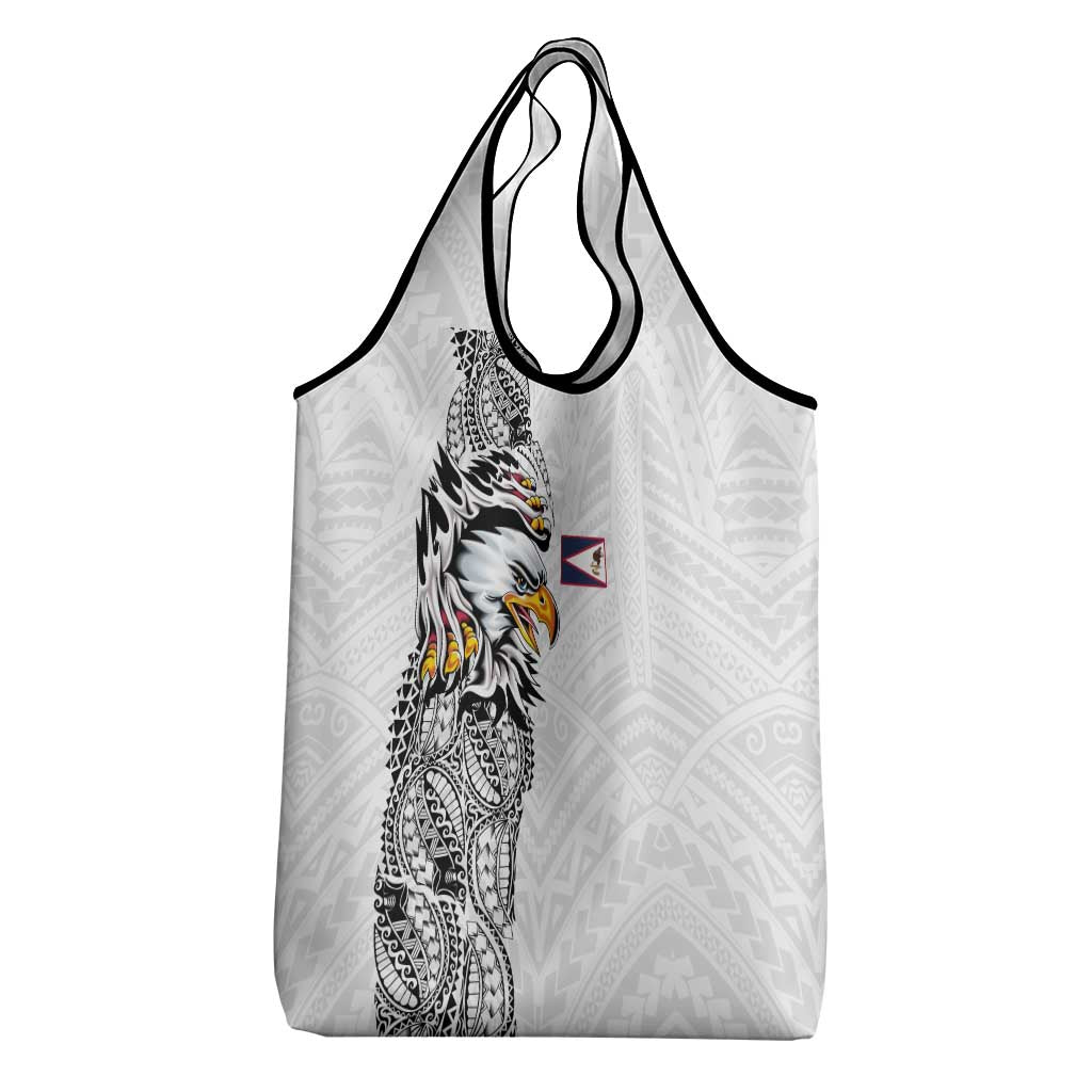 American Samoa Flag Day Grocery Bag Tribal Tattoo with Eagle White