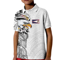 American Samoa Flag Day Kid Polo Shirt Tribal Tattoo with Eagle White