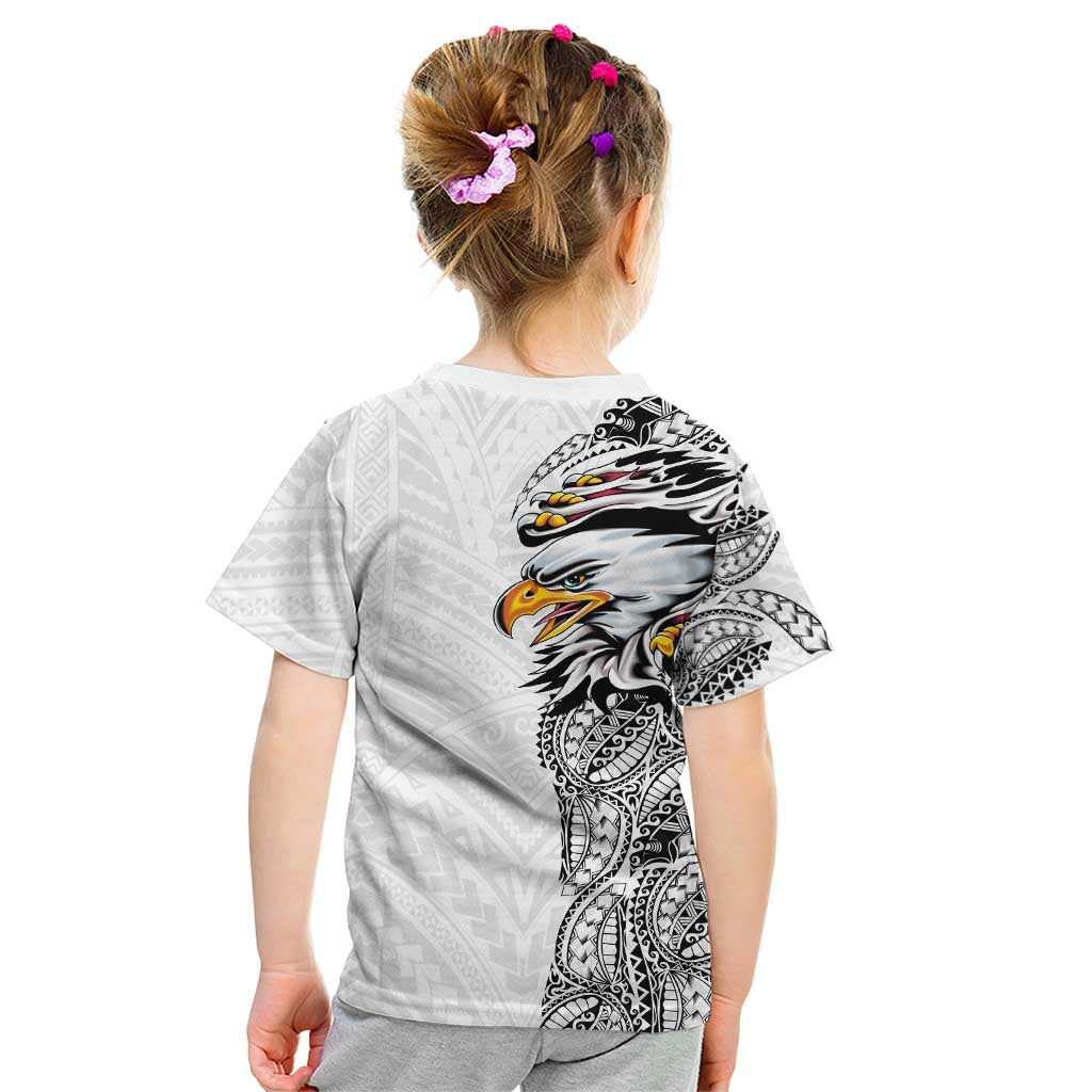 American Samoa Flag Day Kid T Shirt Tribal Tattoo with Eagle White