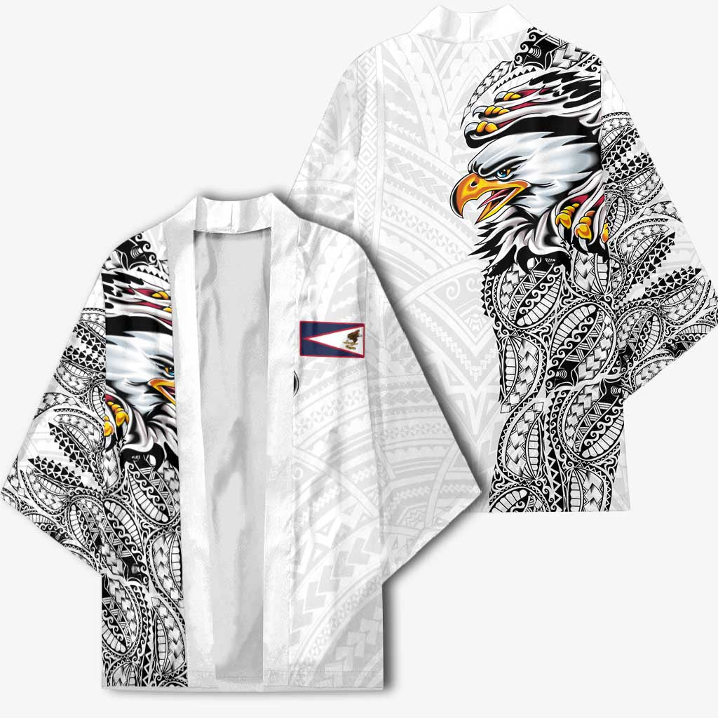 American Samoa Flag Day Kimono Tribal Tattoo with Eagle White