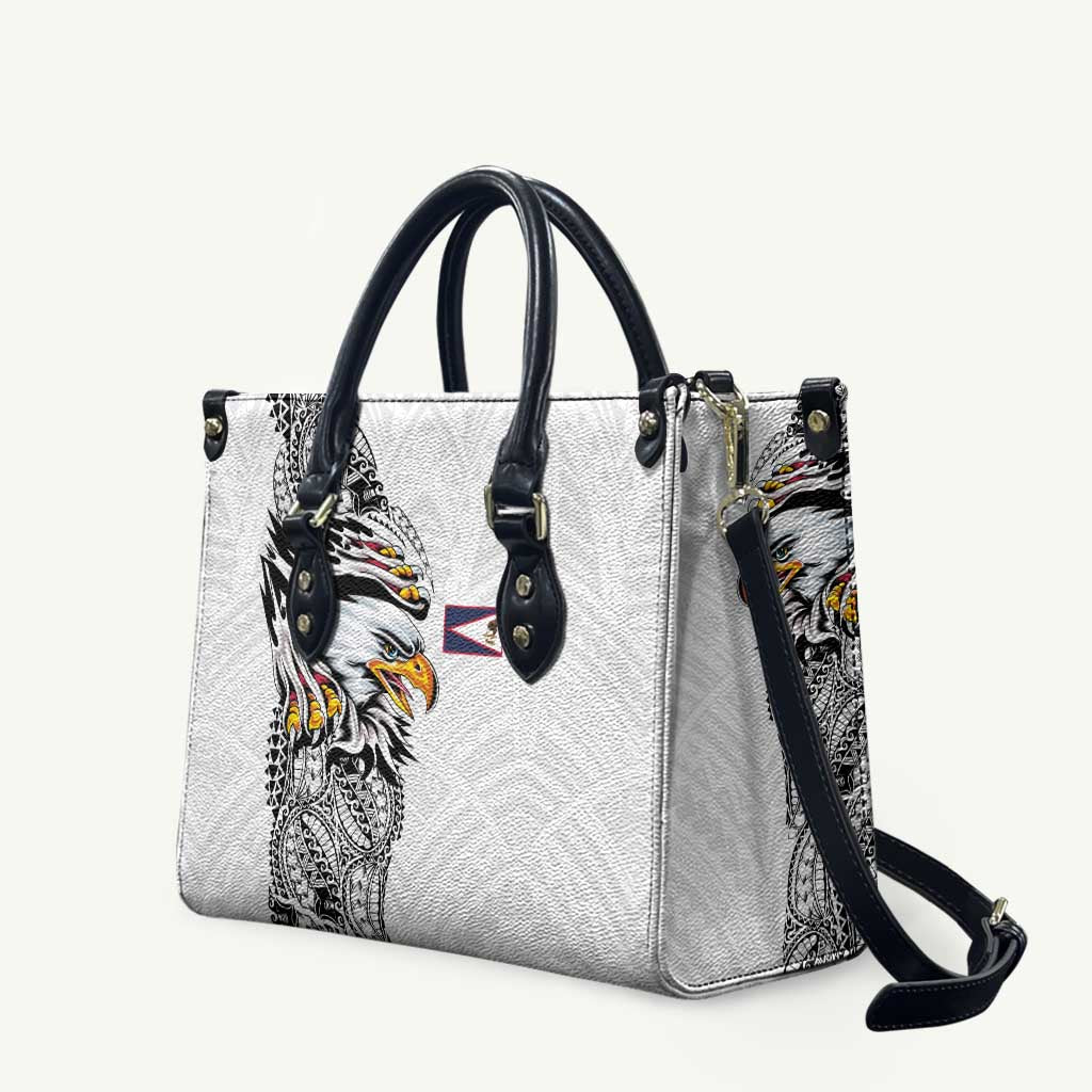 American Samoa Flag Day Leather Bag Tribal Tattoo with Eagle White