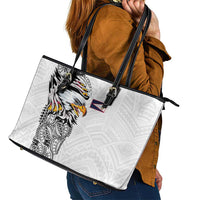 American Samoa Flag Day Leather Tote Bag Tribal Tattoo with Eagle White