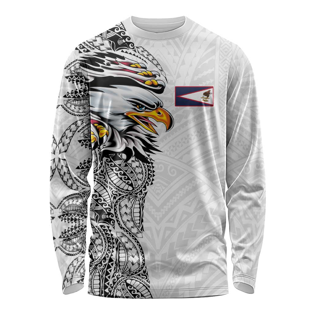 American Samoa Flag Day Long Sleeve Shirt Tribal Tattoo with Eagle White