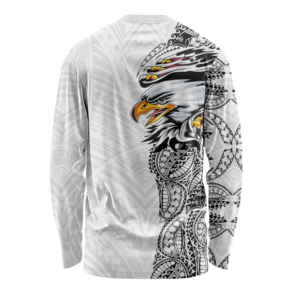 American Samoa Flag Day Long Sleeve Shirt Tribal Tattoo with Eagle White