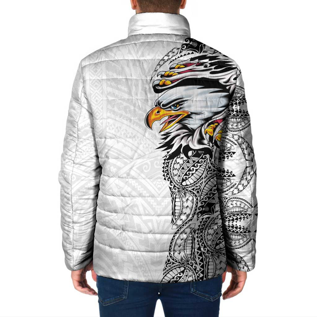 American Samoa Flag Day Padded Jacket Tribal Tattoo with Eagle White