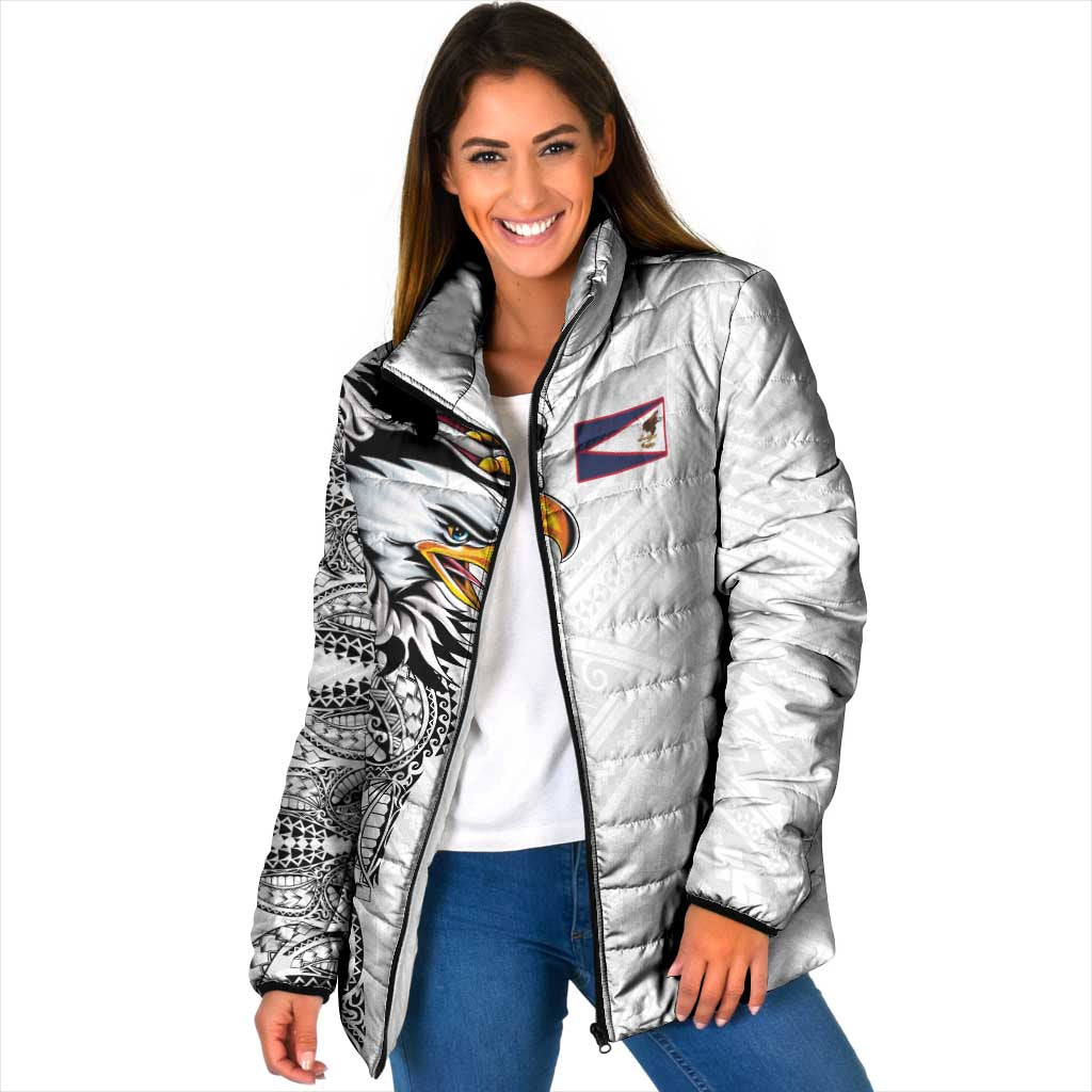 American Samoa Flag Day Padded Jacket Tribal Tattoo with Eagle White