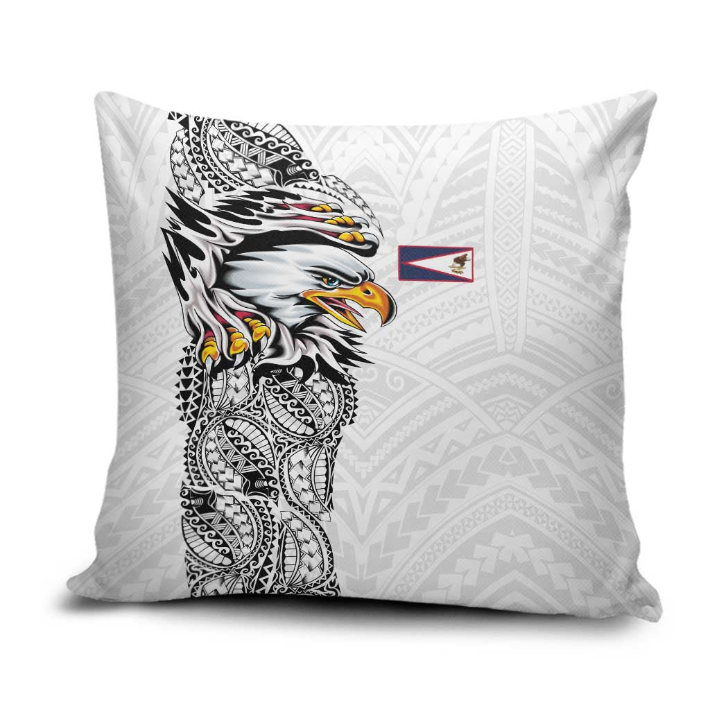 American Samoa Flag Day Pillow Cover Tribal Tattoo with Eagle White