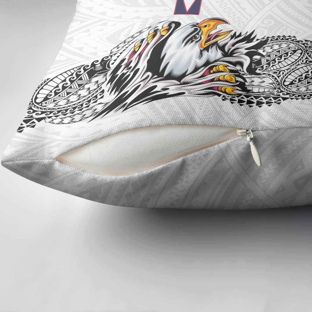 American Samoa Flag Day Pillow Cover Tribal Tattoo with Eagle White