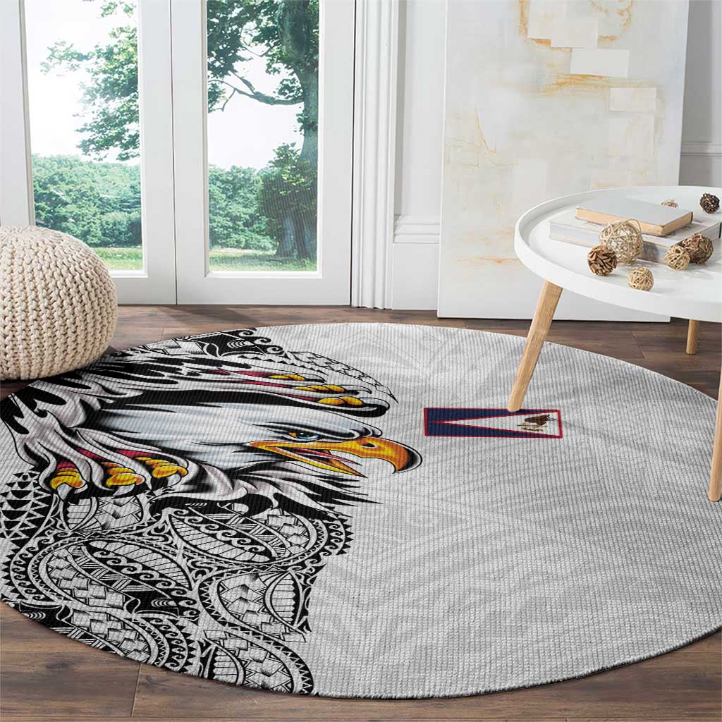 American Samoa Flag Day Round Carpet Tribal Tattoo with Eagle White