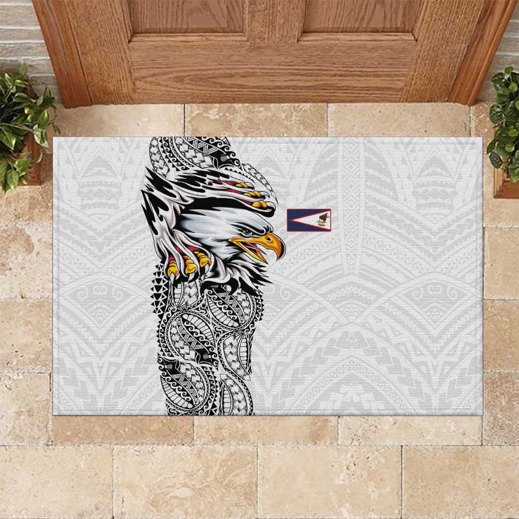 American Samoa Flag Day Rubber Doormat Tribal Tattoo with Eagle White