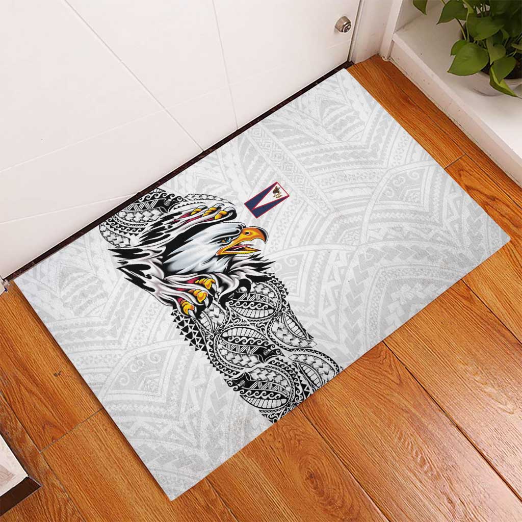 American Samoa Flag Day Rubber Doormat Tribal Tattoo with Eagle White