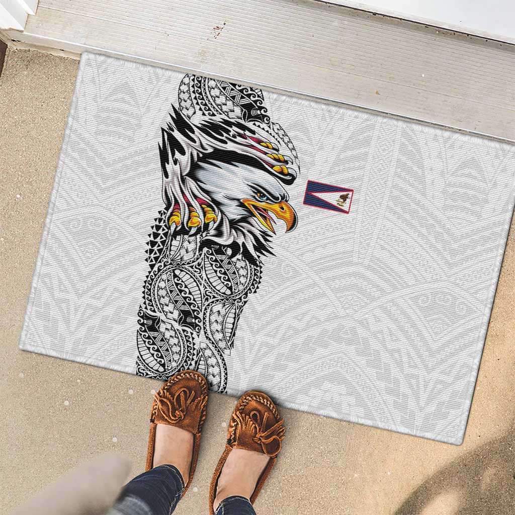 American Samoa Flag Day Rubber Doormat Tribal Tattoo with Eagle White