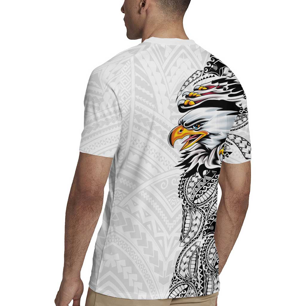 American Samoa Flag Day Rugby Jersey Tribal Tattoo with Eagle White