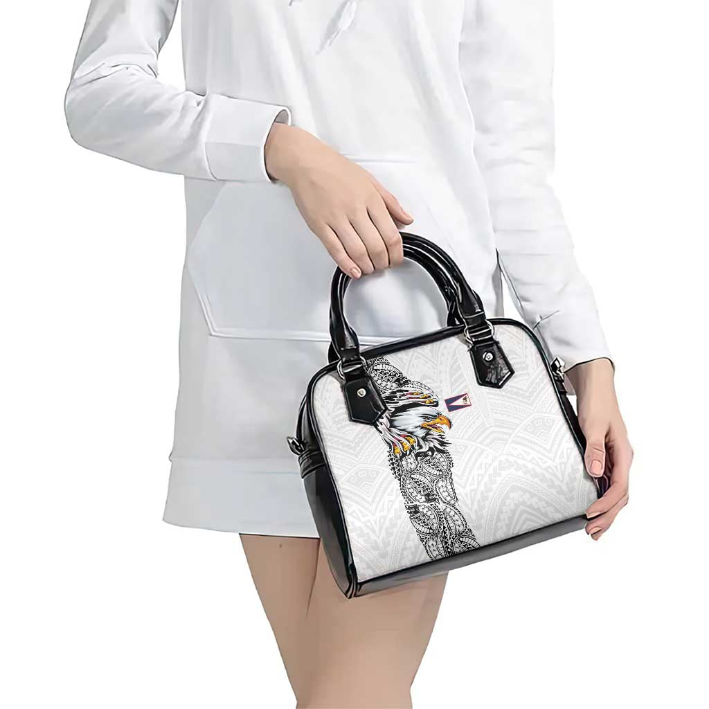 American Samoa Flag Day Shoulder Handbag Tribal Tattoo with Eagle White