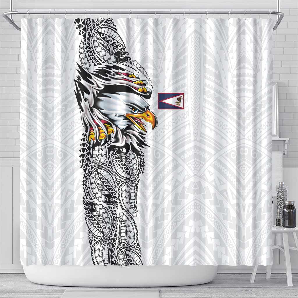 American Samoa Flag Day Shower Curtain Tribal Tattoo with Eagle White