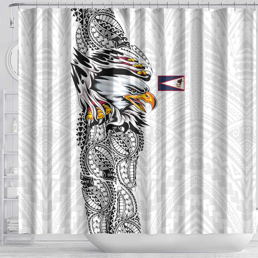 American Samoa Flag Day Shower Curtain Tribal Tattoo with Eagle White