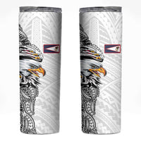 American Samoa Flag Day Skinny Tumbler Tribal Tattoo with Eagle White