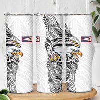American Samoa Flag Day Skinny Tumbler Tribal Tattoo with Eagle White
