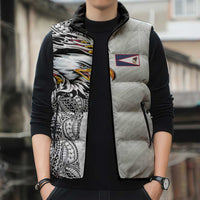 American Samoa Flag Day Sleeveless Puffer Jacket Tribal Tattoo with Eagle White